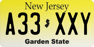 NJ license plate A33XXY