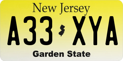 NJ license plate A33XYA