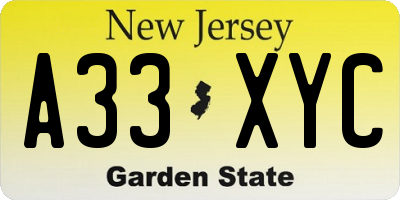 NJ license plate A33XYC