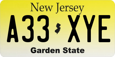 NJ license plate A33XYE