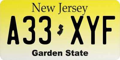 NJ license plate A33XYF