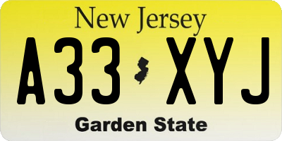 NJ license plate A33XYJ