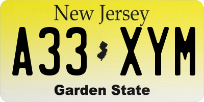 NJ license plate A33XYM