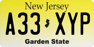 NJ license plate A33XYP