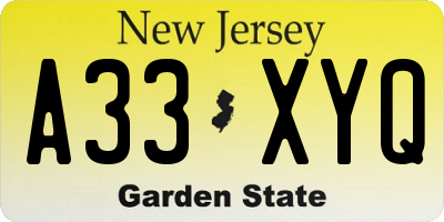 NJ license plate A33XYQ