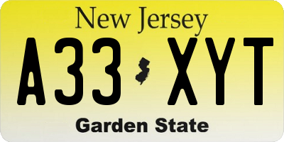NJ license plate A33XYT