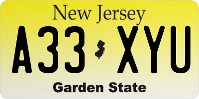 NJ license plate A33XYU