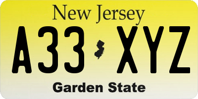 NJ license plate A33XYZ