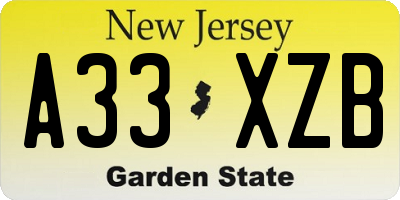 NJ license plate A33XZB