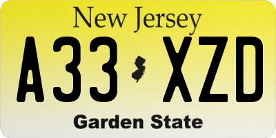 NJ license plate A33XZD