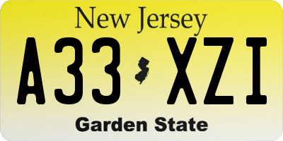 NJ license plate A33XZI