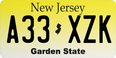NJ license plate A33XZK