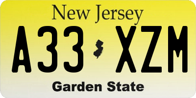 NJ license plate A33XZM