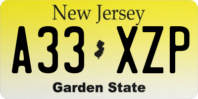 NJ license plate A33XZP