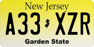 NJ license plate A33XZR
