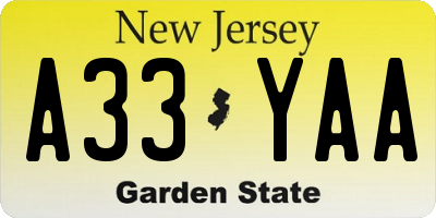 NJ license plate A33YAA