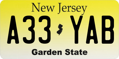 NJ license plate A33YAB