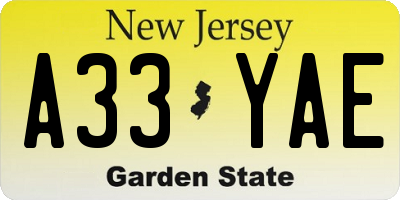 NJ license plate A33YAE
