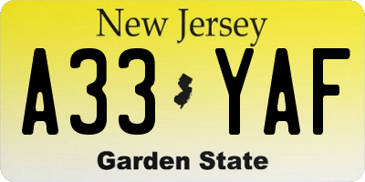NJ license plate A33YAF