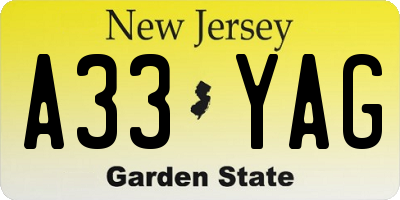 NJ license plate A33YAG