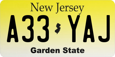 NJ license plate A33YAJ