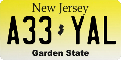 NJ license plate A33YAL