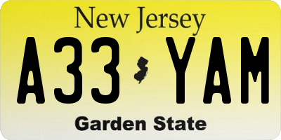 NJ license plate A33YAM