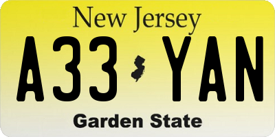 NJ license plate A33YAN