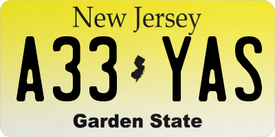 NJ license plate A33YAS