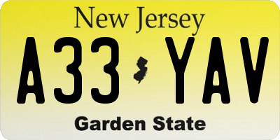 NJ license plate A33YAV