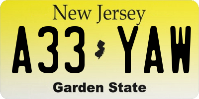 NJ license plate A33YAW