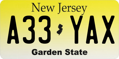 NJ license plate A33YAX