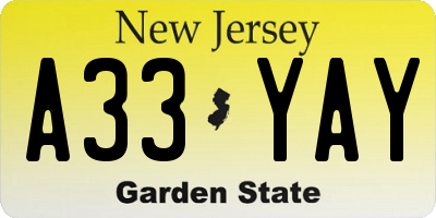 NJ license plate A33YAY