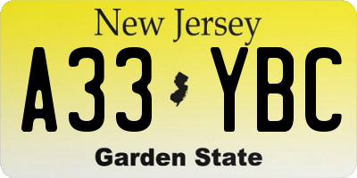 NJ license plate A33YBC