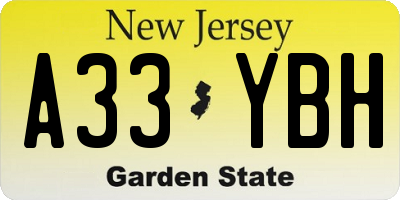 NJ license plate A33YBH