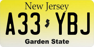 NJ license plate A33YBJ