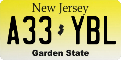 NJ license plate A33YBL