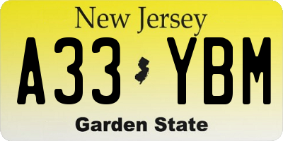 NJ license plate A33YBM