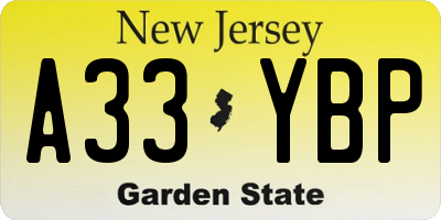 NJ license plate A33YBP