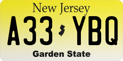 NJ license plate A33YBQ