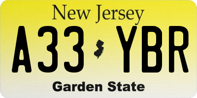 NJ license plate A33YBR
