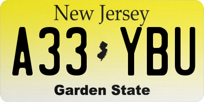 NJ license plate A33YBU
