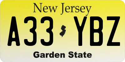 NJ license plate A33YBZ