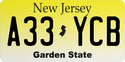 NJ license plate A33YCB