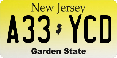 NJ license plate A33YCD