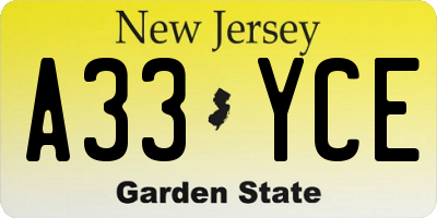 NJ license plate A33YCE
