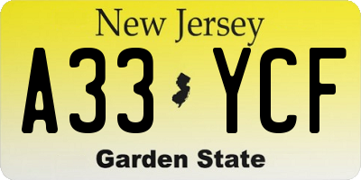 NJ license plate A33YCF