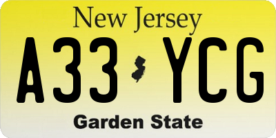NJ license plate A33YCG