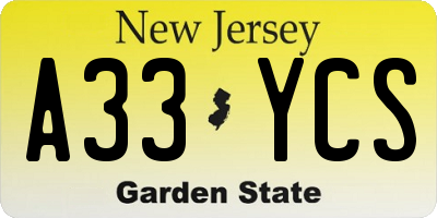 NJ license plate A33YCS