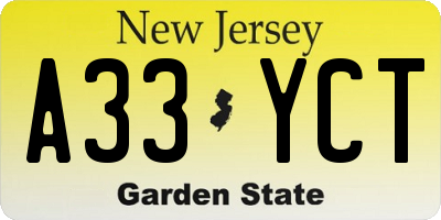NJ license plate A33YCT